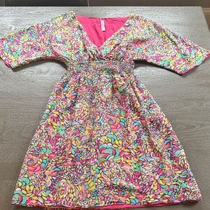 Lilly Pulitzer Silk Floral Kimono Style Dress, size S, 35” shoulder to hem